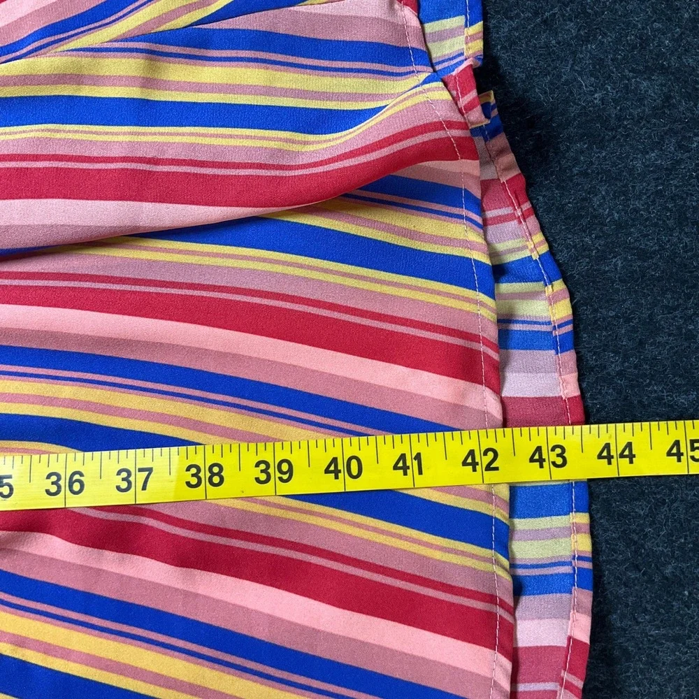 ModCloth Midi Dress Womens M Multi Color Stripe Smocked Mock Neck Boho Retro